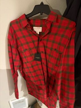 Filson Red and Green Plaid Button-Up Flannel Shirt